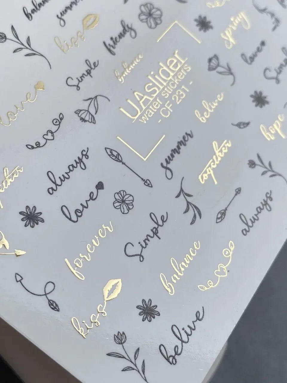 Slider-Design CF 231 | Wasser-Decals mit Goldfolie | Words & Minimal Line Art
