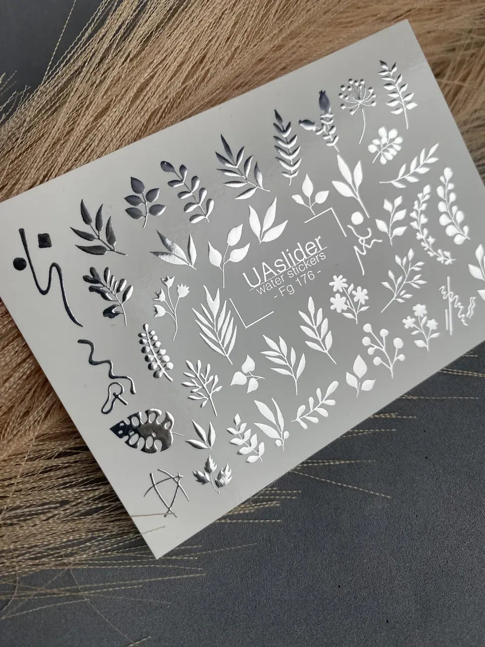 Slider-Design FS 176 | Water Stickers mit Silberfolie | Botanische Elemente