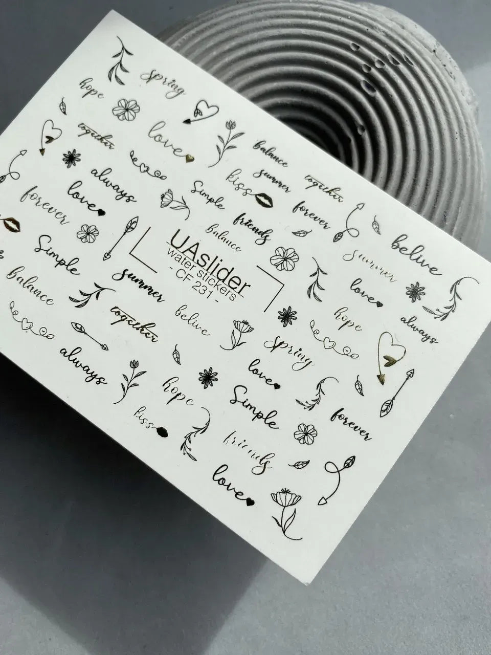 Slider-Design CF 231 | Wasser-Decals mit Goldfolie | Words & Minimal Line Art