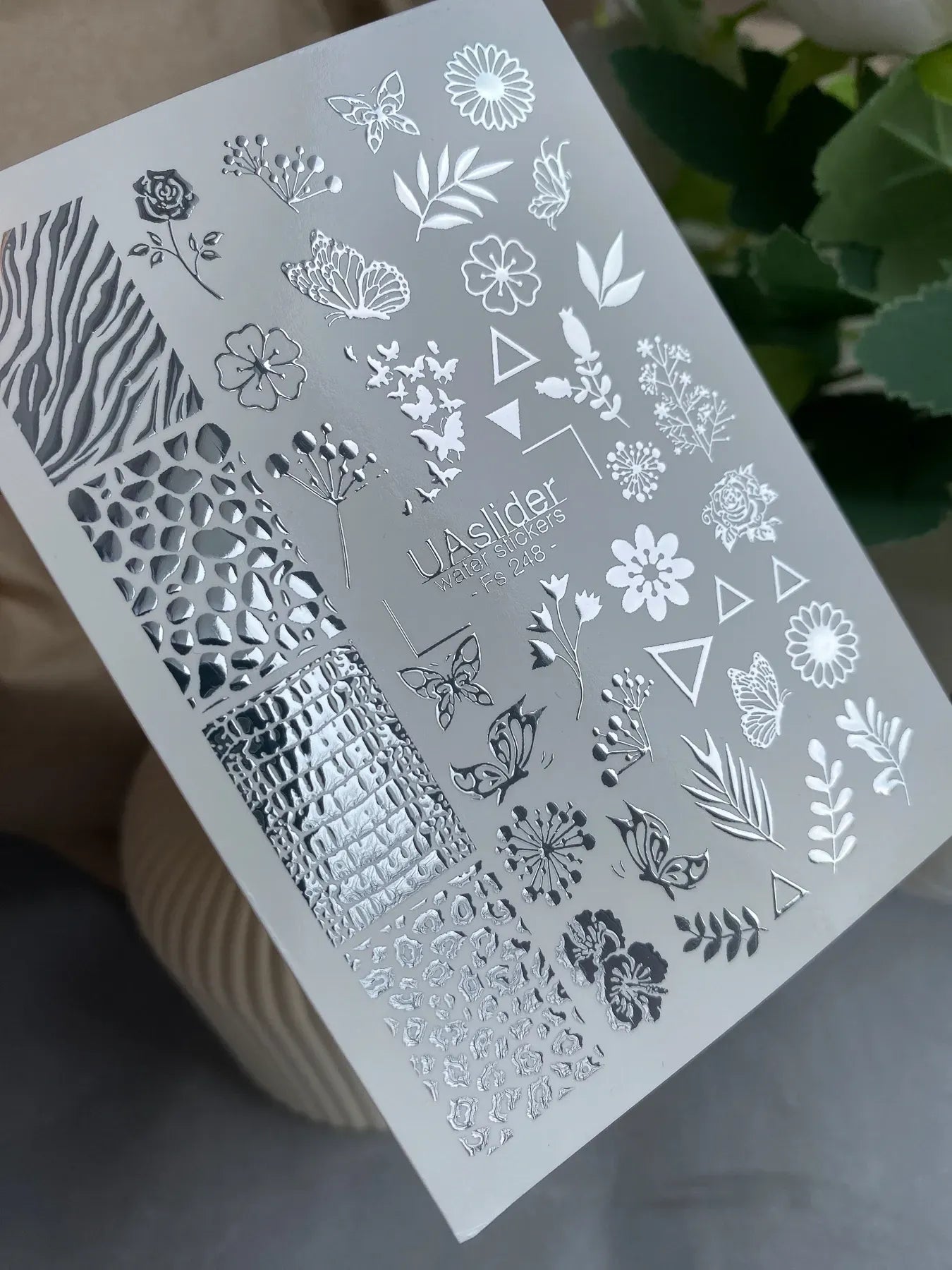 Slider-Design FS 248 | Wasser-Decals mit Silberfolie | Texturen, Botanicals & Geometry