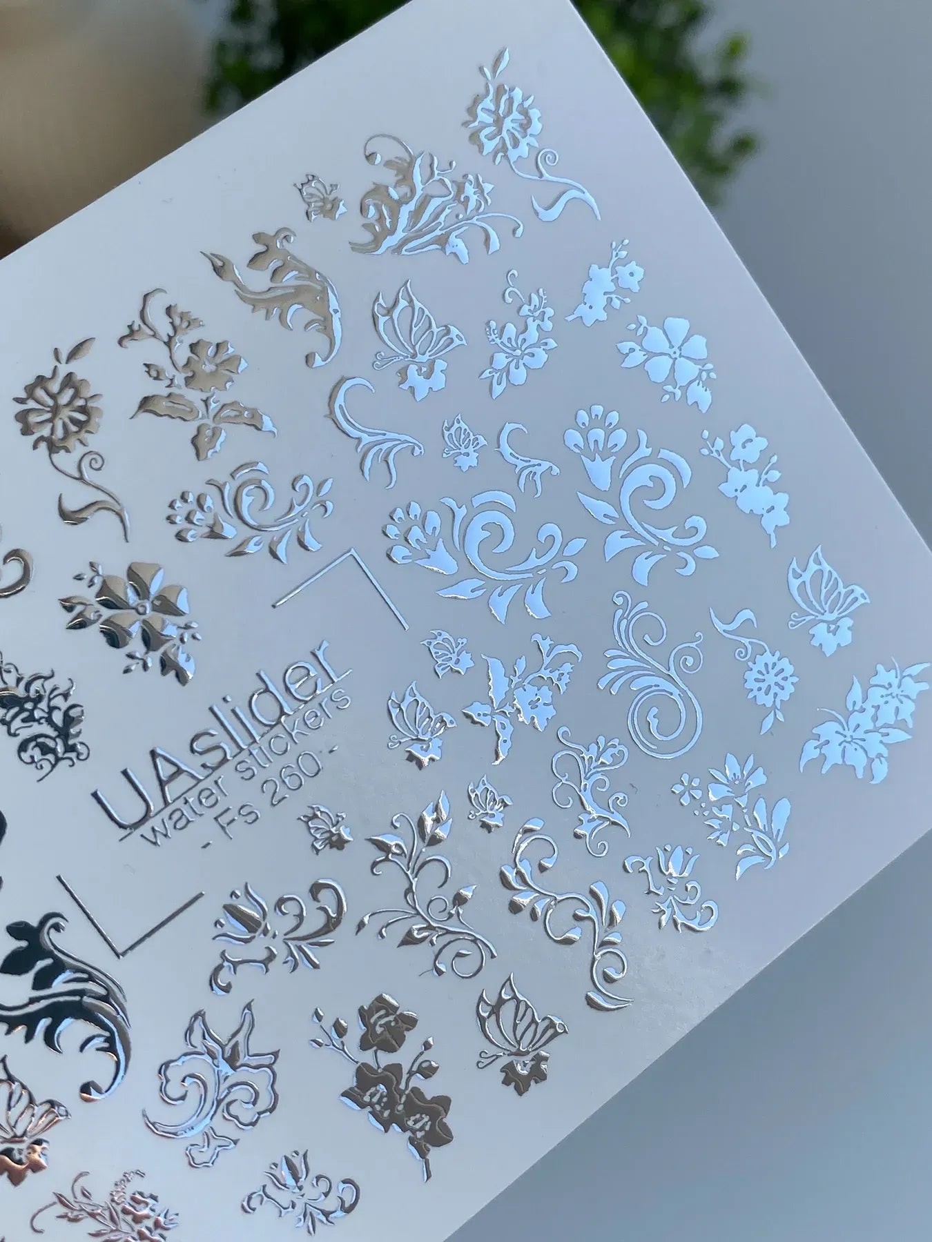 Slider-Design FS 260 | Wasser-Decals mit Silberfolie | Barocke Ornamente & Florale Elemente