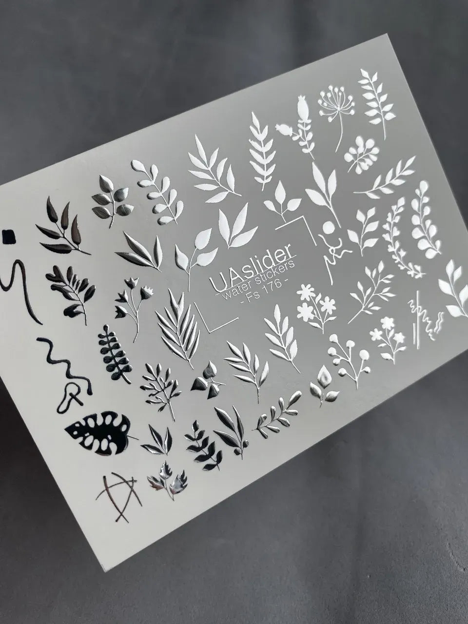 Slider-Design FS 176 | Water Stickers mit Silberfolie | Botanische Elemente