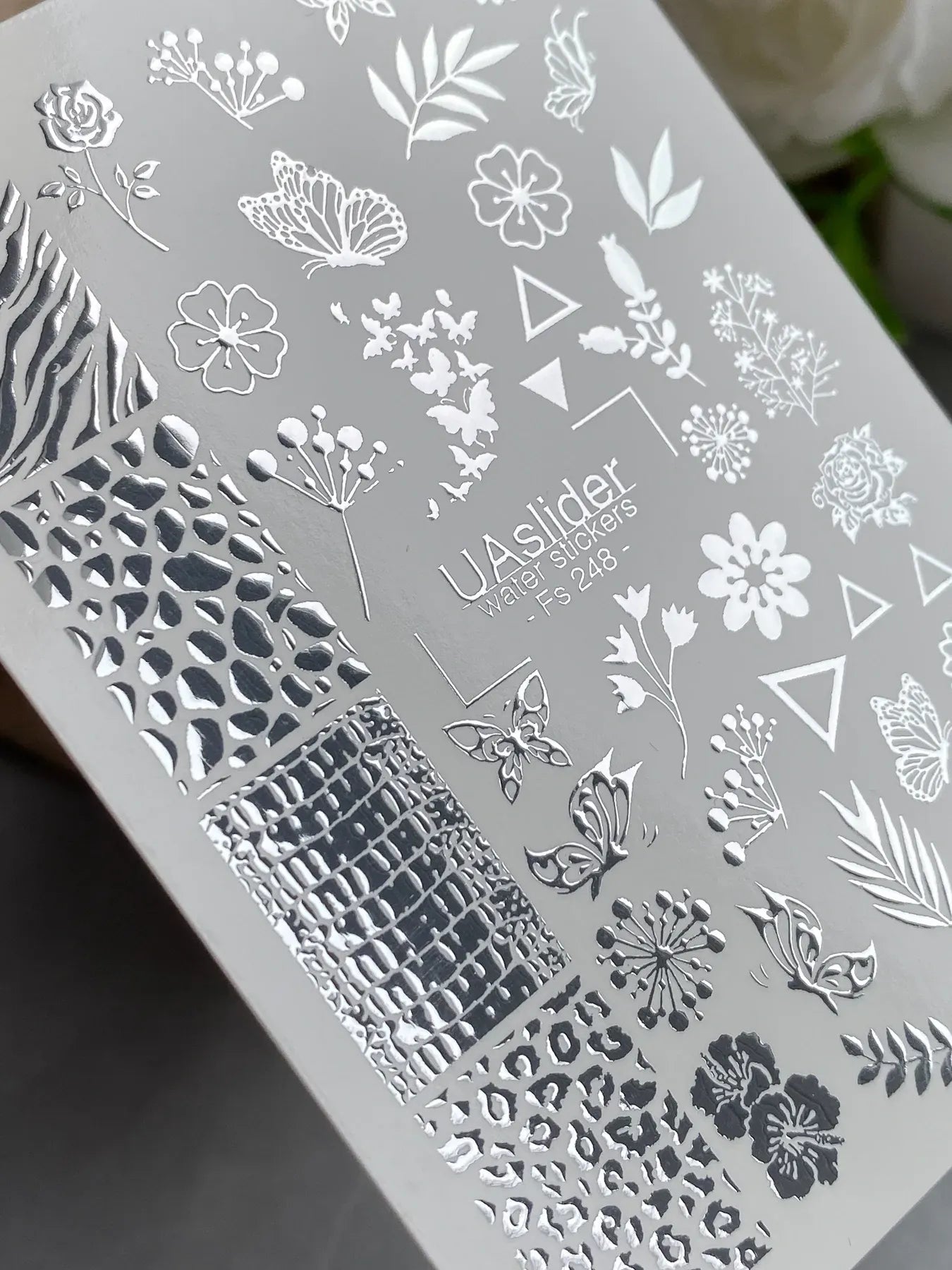 Slider-Design FS 248 | Wasser-Decals mit Silberfolie | Texturen, Botanicals & Geometry