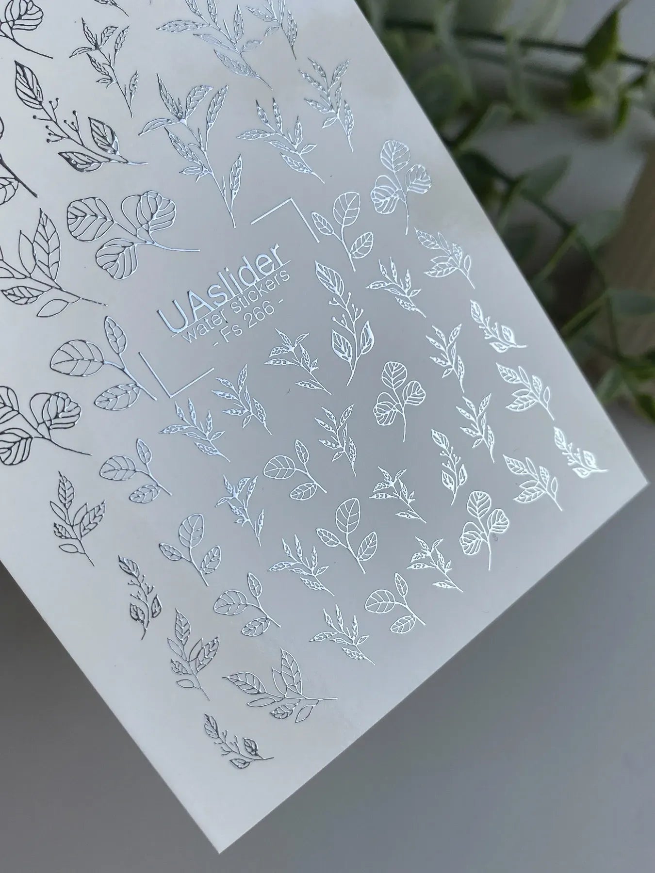 Slider-Design FS 266 | Wasser-Decals mit Silberfolie | Botanische Blätter & Minimal Line Art