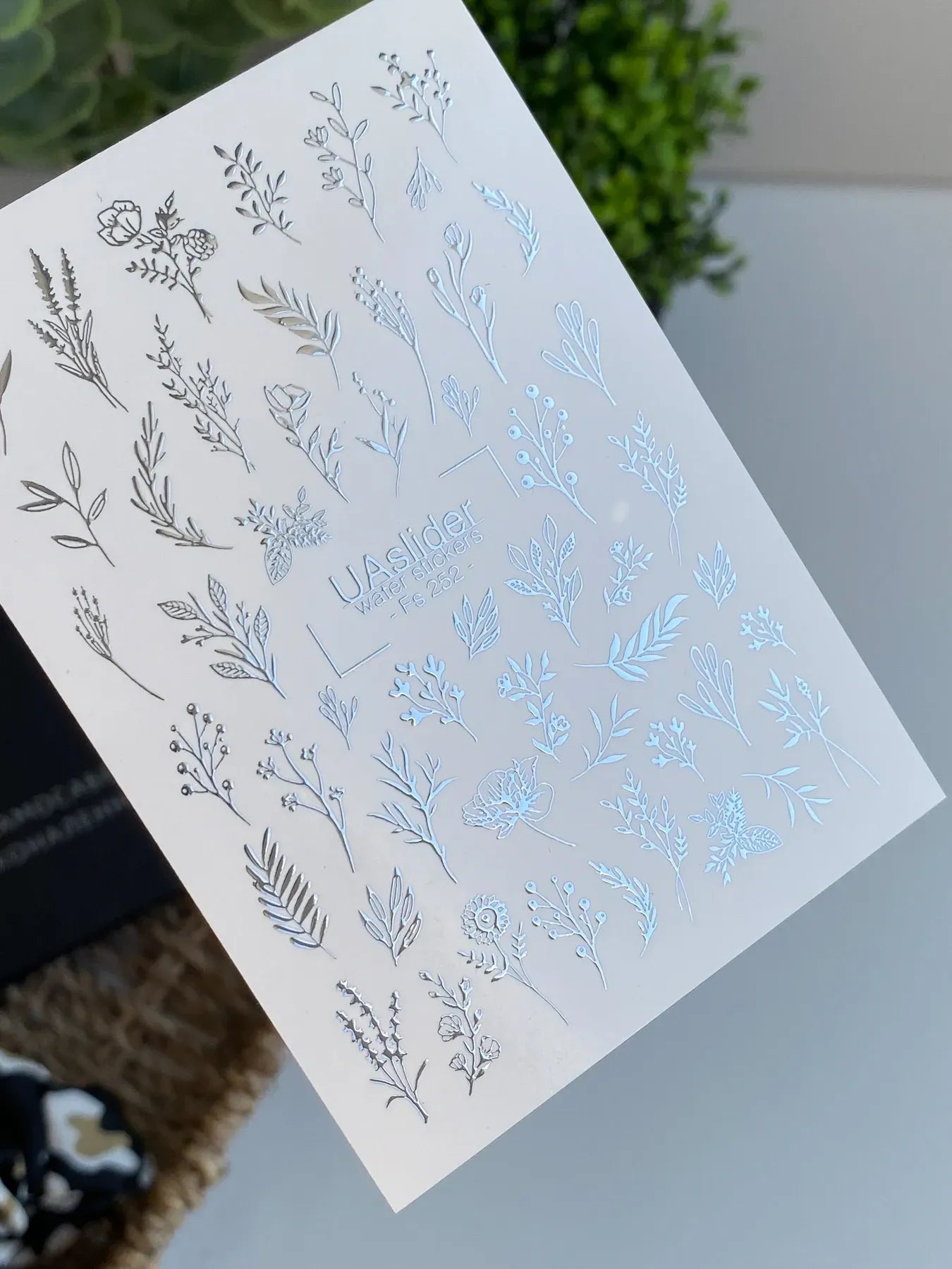 Slider-Design FS 252 | Wasser-Decals mit Silberfolie | Botanische Line Art