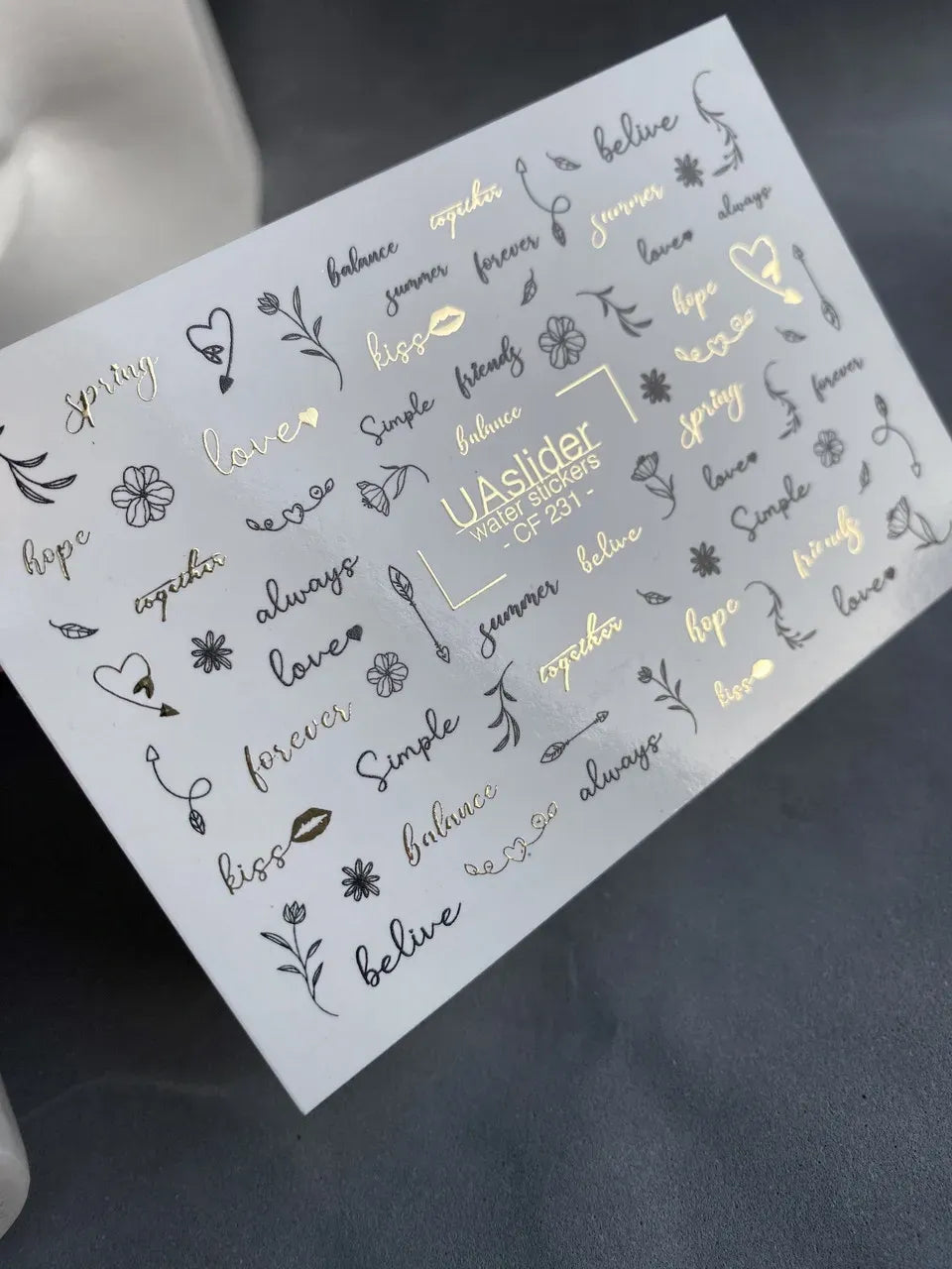 Slider-Design CF 231 | Wasser-Decals mit Goldfolie | Words & Minimal Line Art