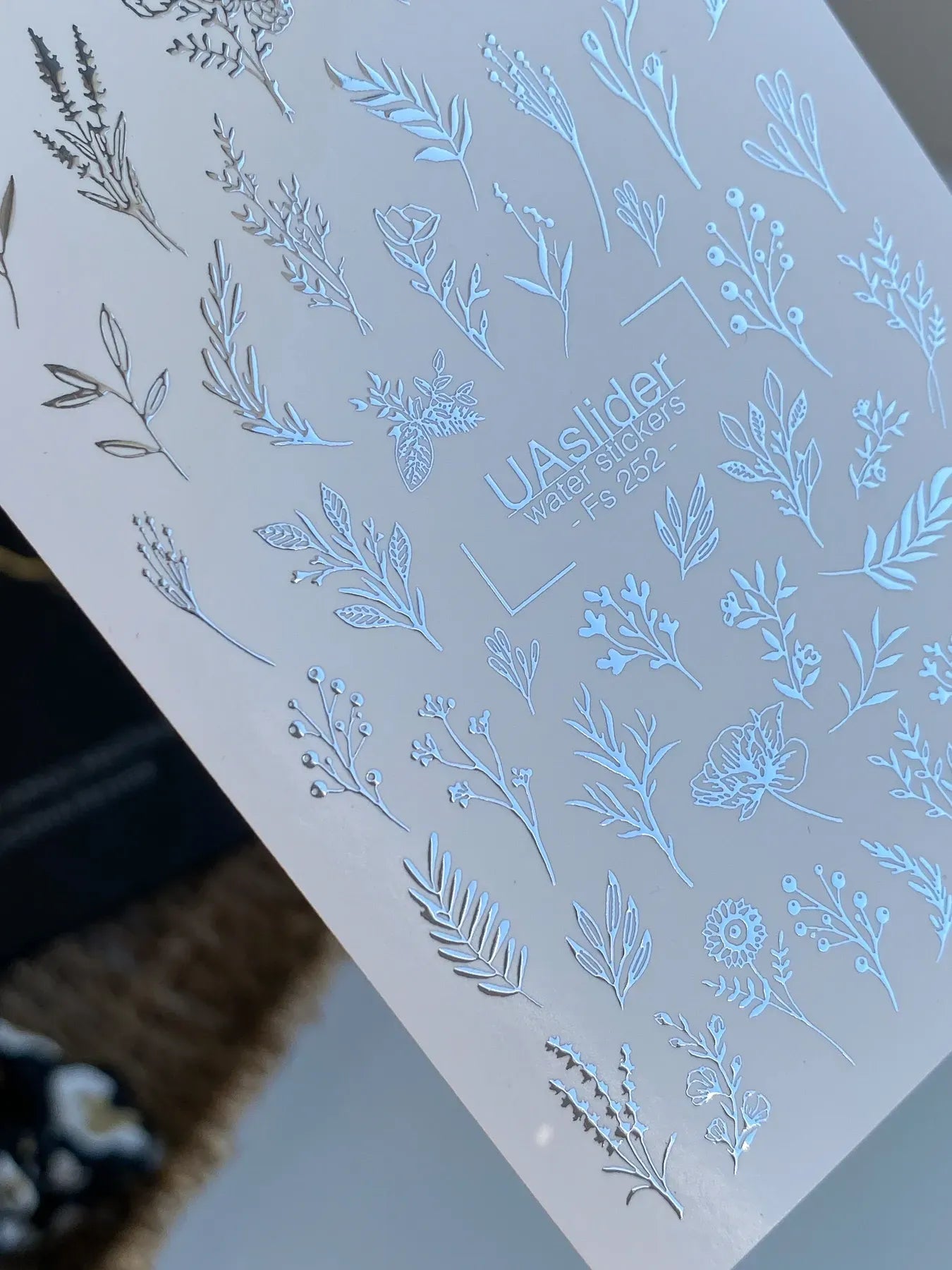 Slider-Design FS 252 | Wasser-Decals mit Silberfolie | Botanische Line Art