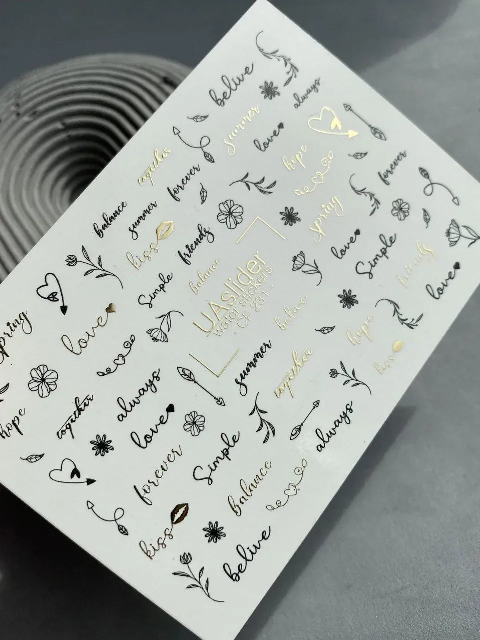 Slider-Design CF 231 | Wasser-Decals mit Goldfolie | Words & Minimal Line Art