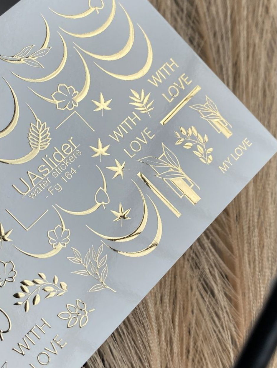 Slider-Design Fg 164 | Wasser-Decals mit Goldfolie | French-Linien & Botanische Akzente