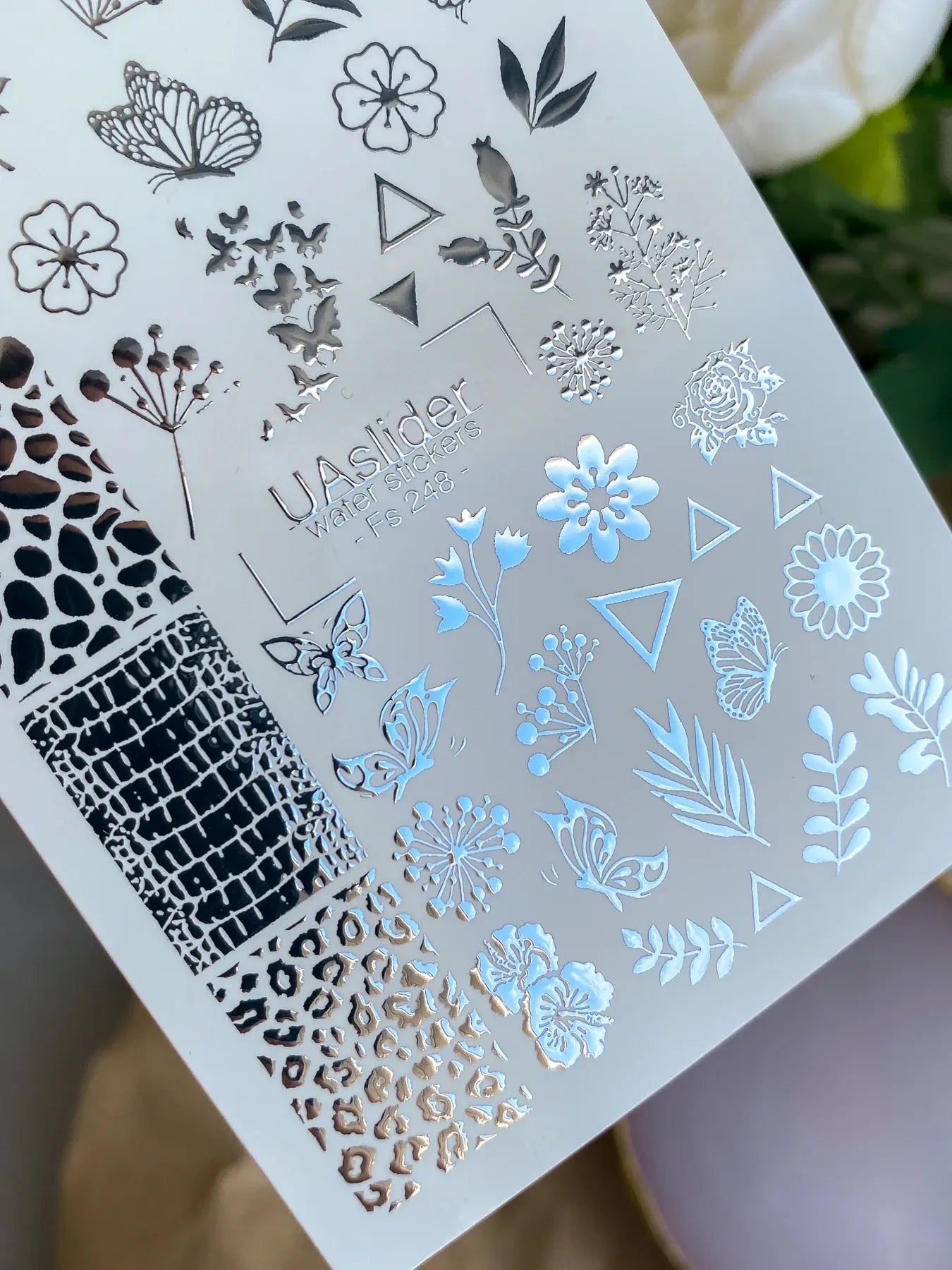 Slider-Design FS 248 | Wasser-Decals mit Silberfolie | Texturen, Botanicals & Geometry