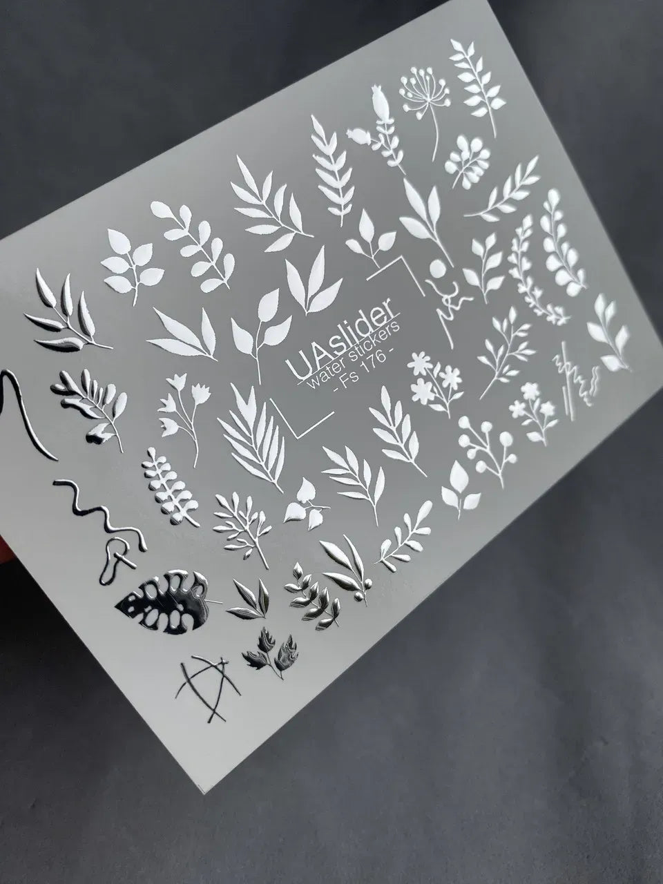 Slider-Design FS 176 | Water Stickers mit Silberfolie | Botanische Elemente