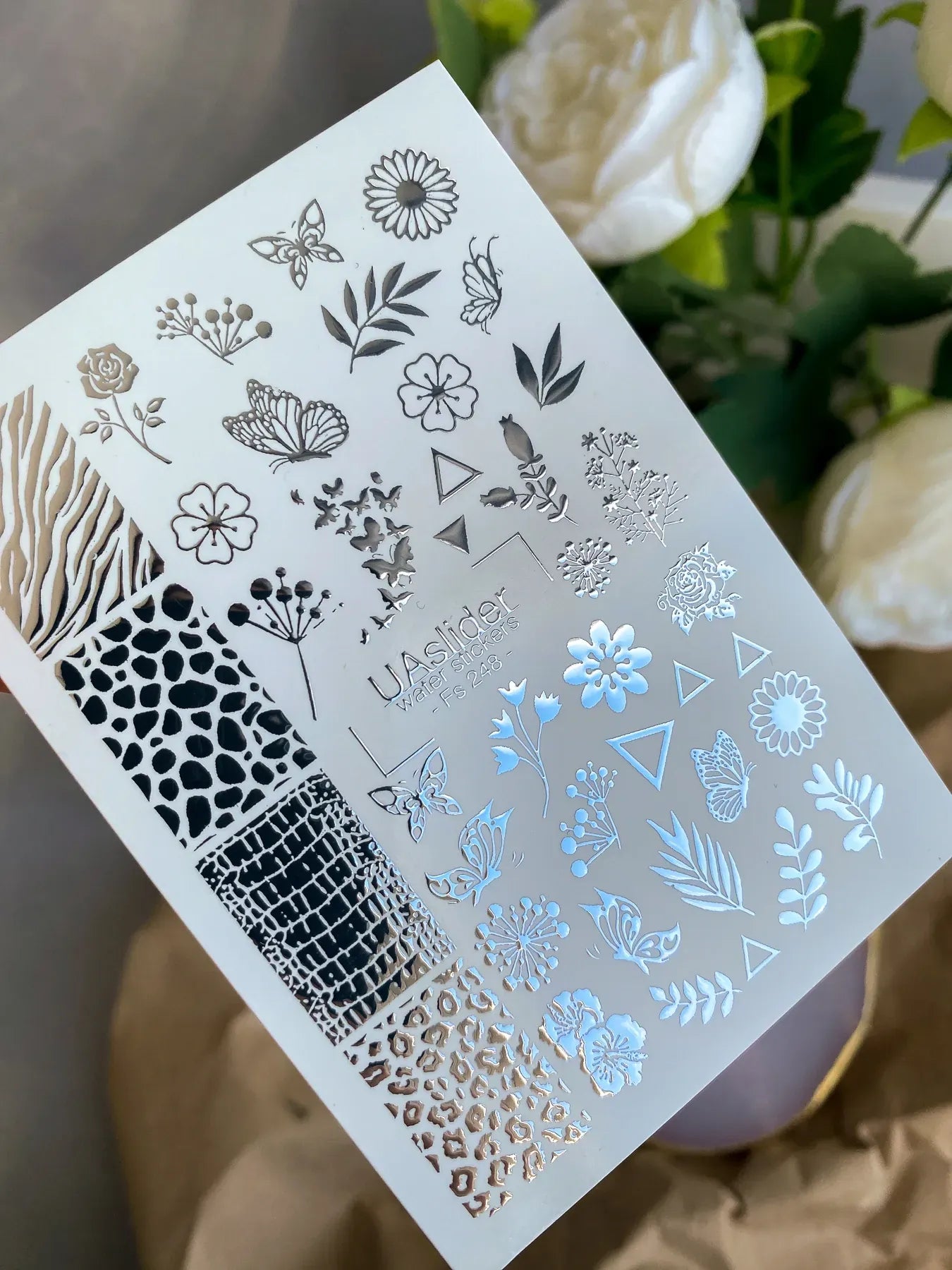Slider-Design FS 248 | Wasser-Decals mit Silberfolie | Texturen, Botanicals & Geometry