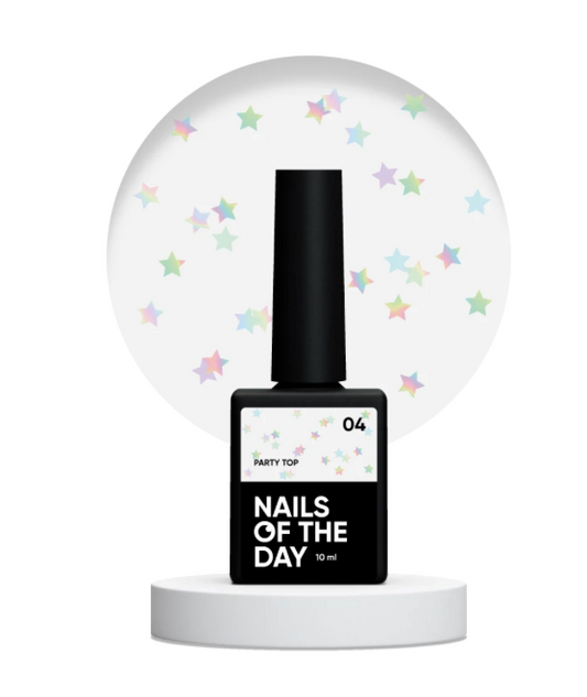 NAILSOFTHEDAY Party Top 04 – Glänzendes Finish mit holografischen Sternen (ohne Schwitzschicht), 10 ml