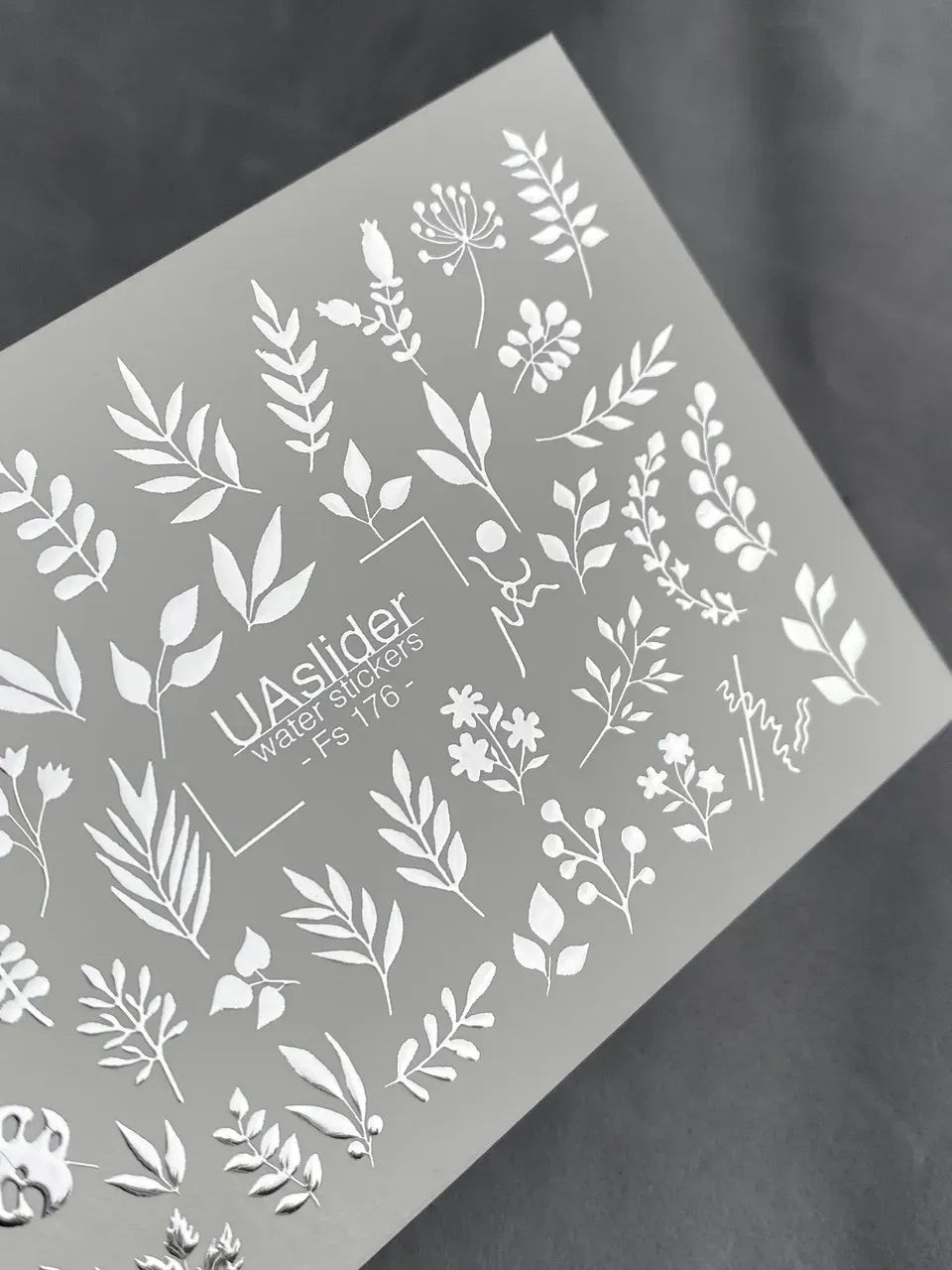 Slider-Design FS 176 | Water Stickers mit Silberfolie | Botanische Elemente