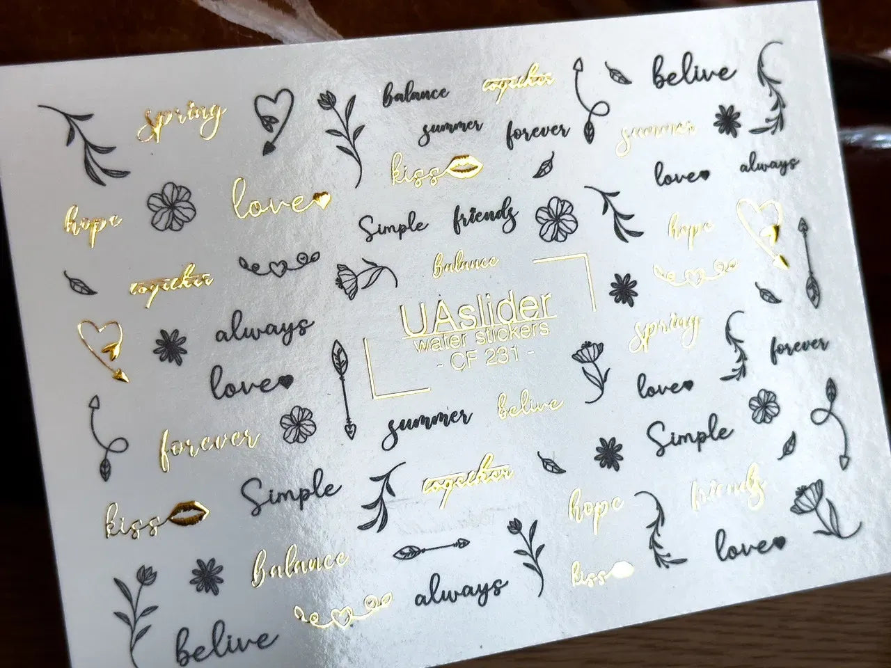 Slider-Design CF 231 | Wasser-Decals mit Goldfolie | Words & Minimal Line Art