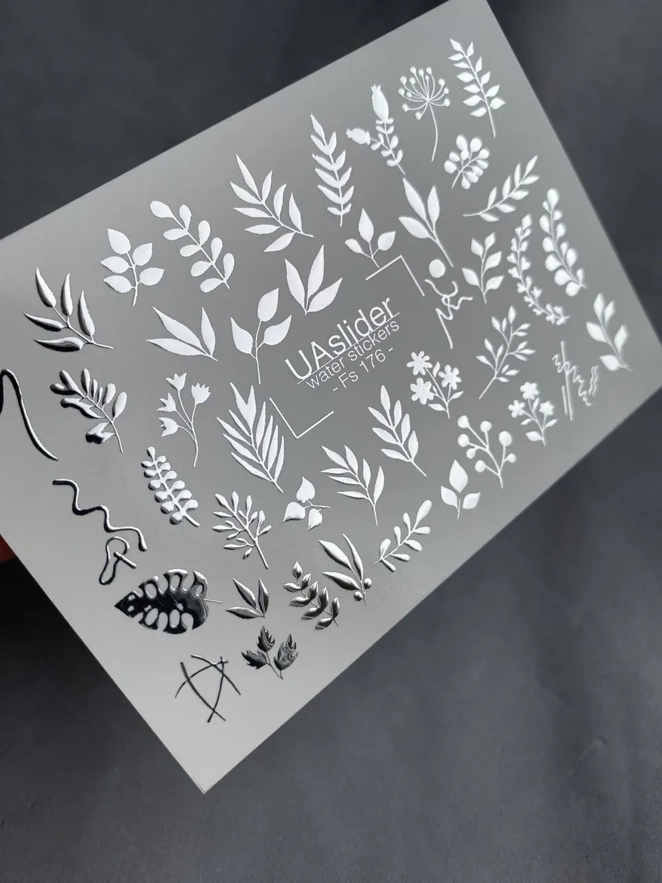 Slider-Design FS 176 | Water Stickers mit Silberfolie | Botanische Elemente