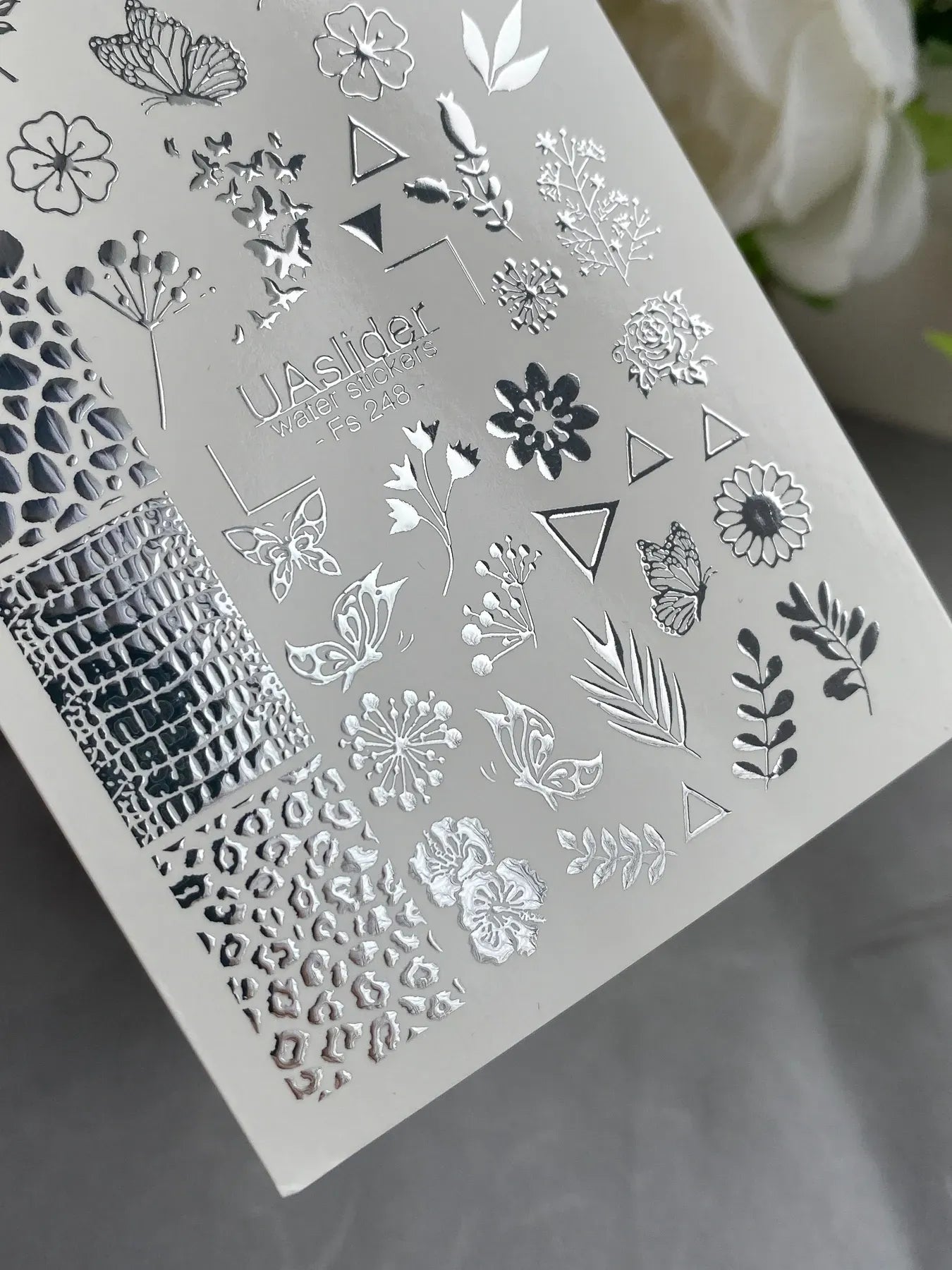 Slider-Design FS 248 | Wasser-Decals mit Silberfolie | Texturen, Botanicals & Geometry