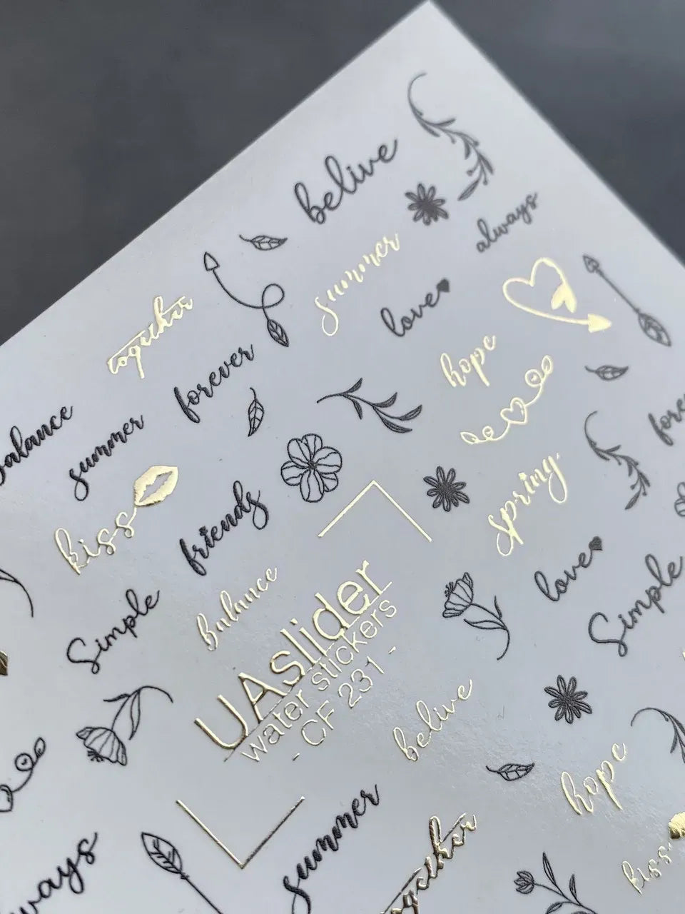 Slider-Design CF 231 | Wasser-Decals mit Goldfolie | Words & Minimal Line Art