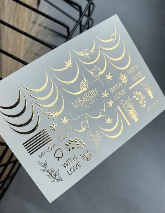 Slider-Design Fg 164 | Wasser-Decals mit Goldfolie | French-Linien & Botanische Akzente