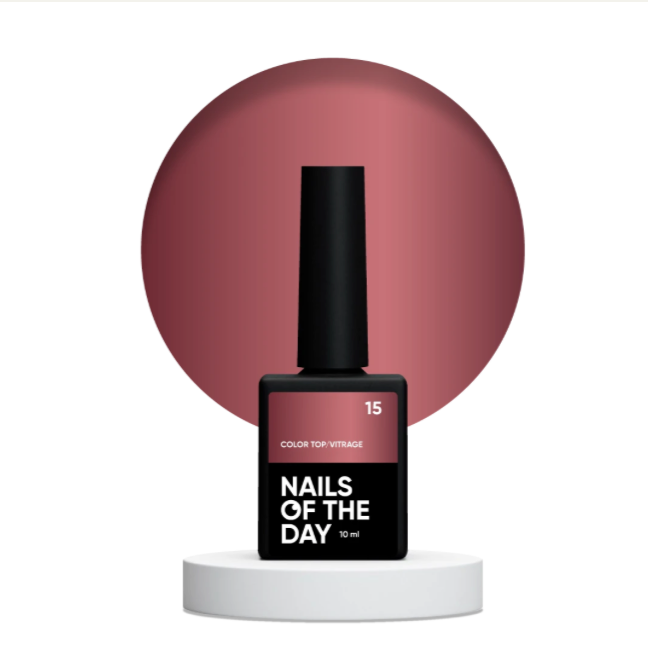 NAILSOFTHEDAY Color Top/Vitrage 15 – halbtransparenter brauner Vitrage-Topcoat, 10 ml