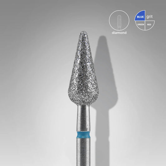 Diamant-Nagelfräser, spitze Birnenform, blau, EXPERT, Kopfdurchmesser 5 mm / Arbeitsbereich 12 mm.