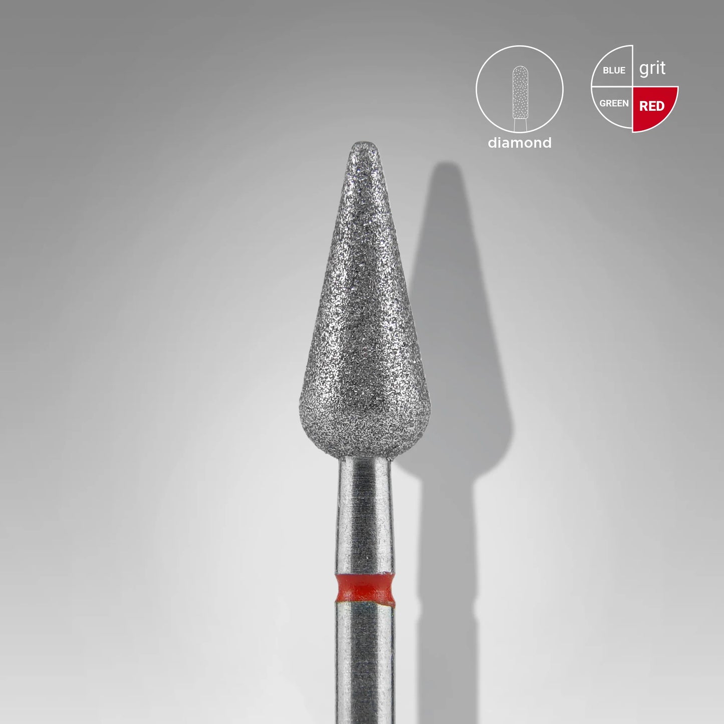 Diamant-Nagelfräser, spitze Birnenform, rot, EXPERT, Kopfdurchmesser 5 mm / Arbeitsbereich 12 mm.