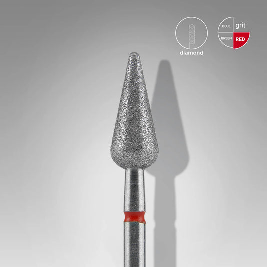 Diamant-Nagelfräser, spitze Birnenform, rot, EXPERT, Kopfdurchmesser 5 mm / Arbeitsbereich 12 mm.