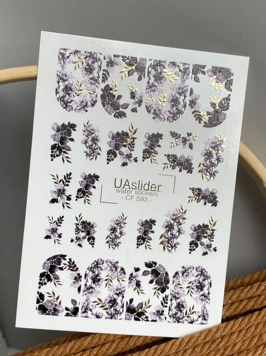 Slider-Design CF 593 | Wasser-Decals mit Goldfolie | Elegante Blüten & Zweige