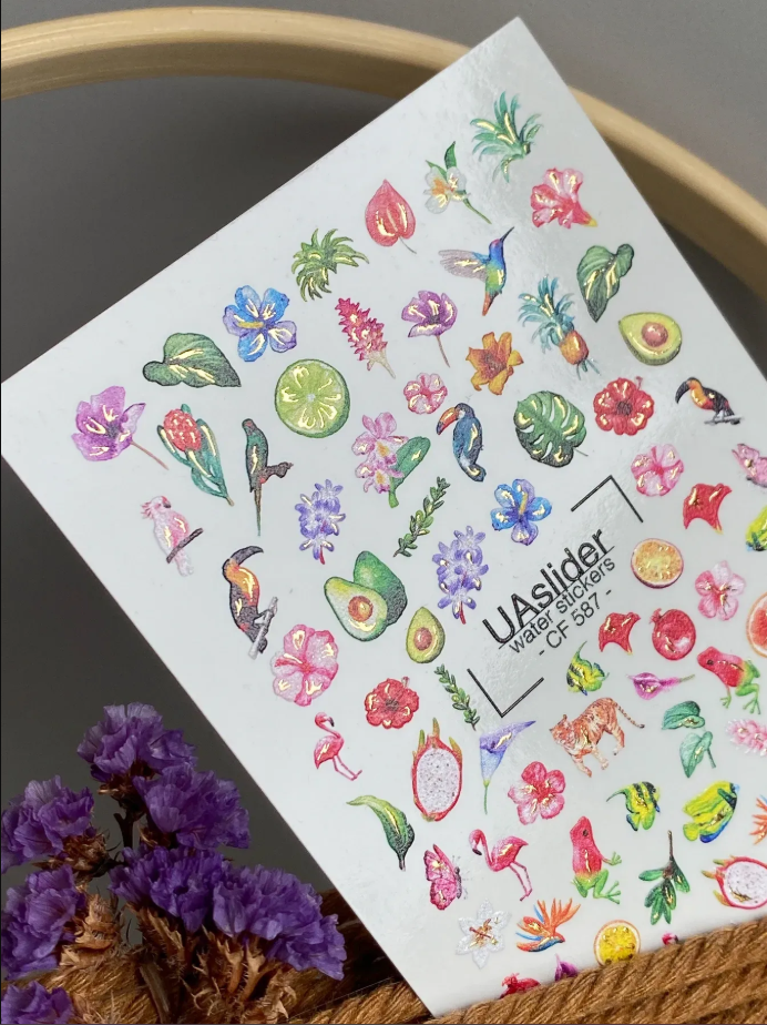 Slider-Design CF 587 | Wasser-Decals mit Goldakzenten | Tropical & Botanical Mix