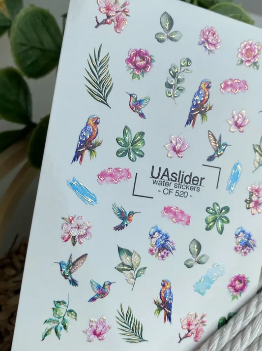 Slider-Design CF 520 | Wasser-Decals mit Foil-Effekt | Tropical Birds & Flowers
