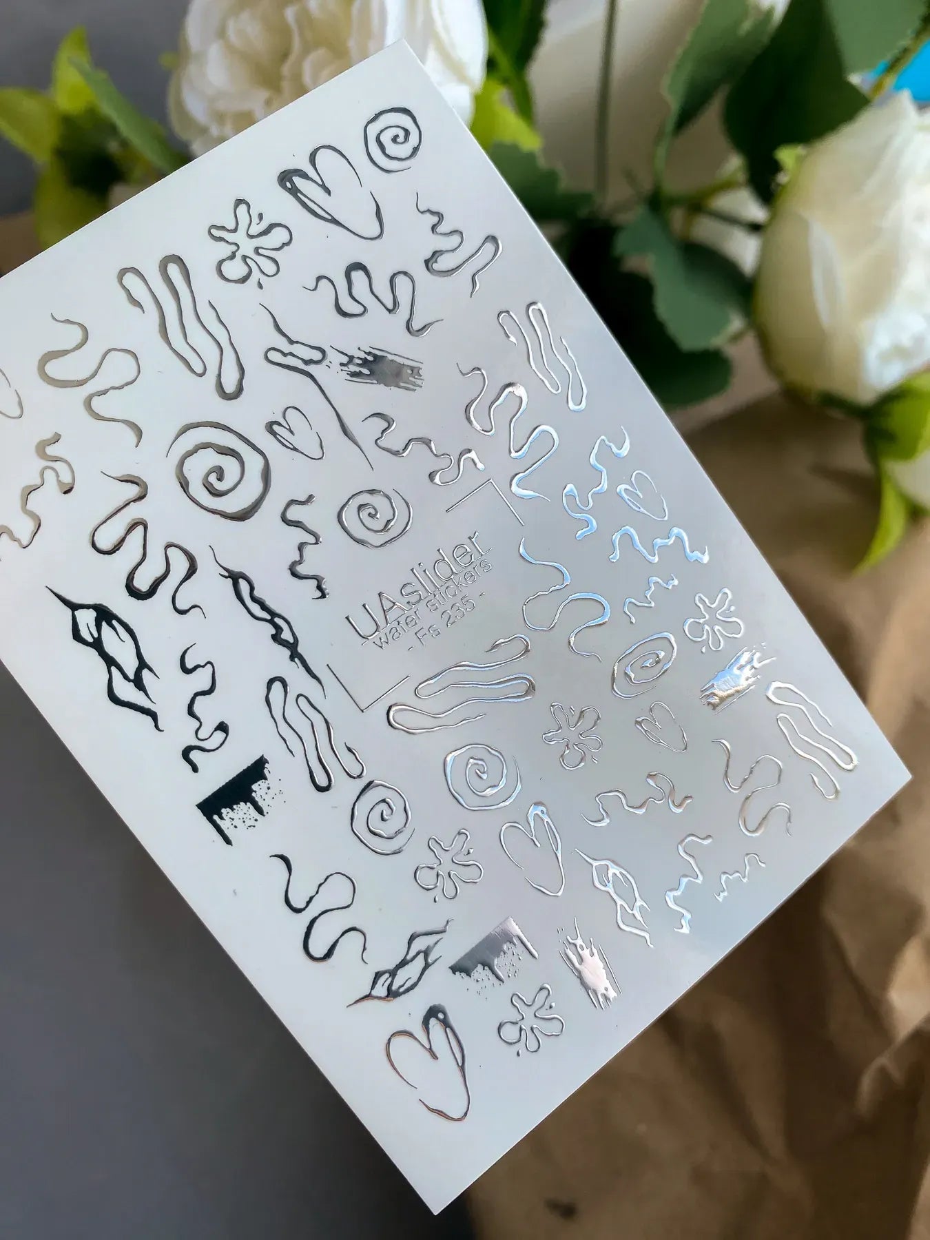 Slider-Design FS 235 | Water Stickers mit Silberfolie | Abstract Lines & Shapes