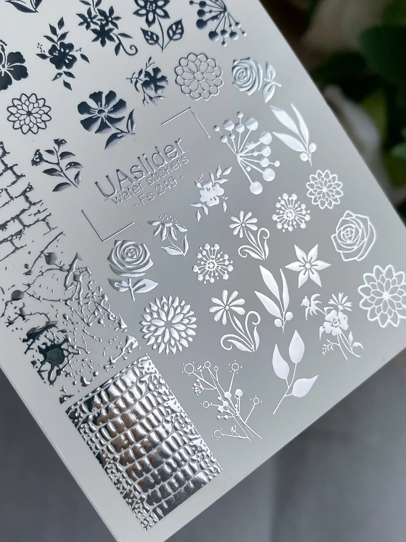 Slider-Design FS 249 | Wasser-Decals mit Silberfolie | Florale Elemente & Texturen