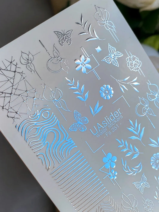 Slider-Design FS 251 | Wasser-Decals mit Silberfolie | Floral Line Art & Geometry