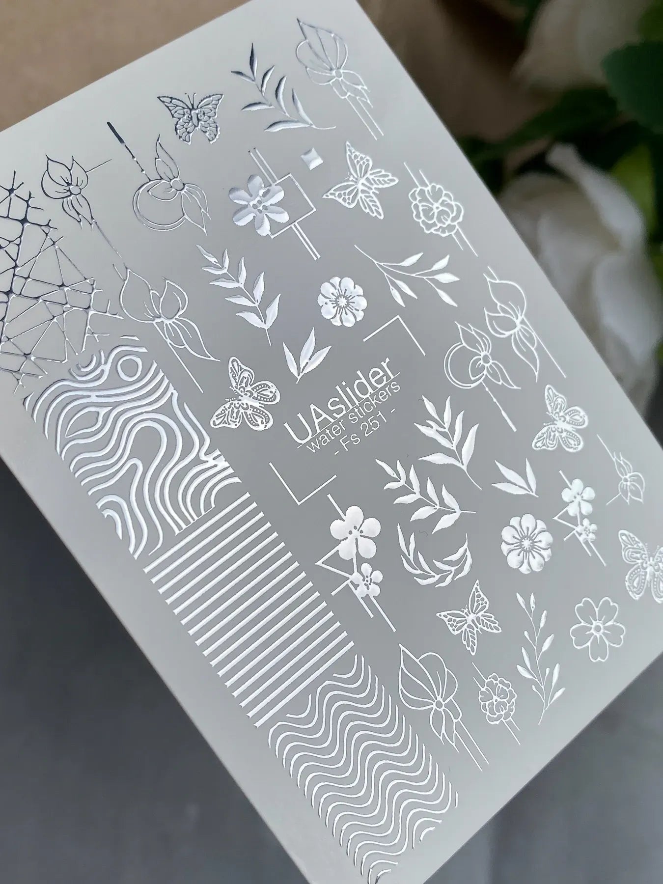 Slider-Design FS 251 | Wasser-Decals mit Silberfolie | Floral Line Art & Geometry