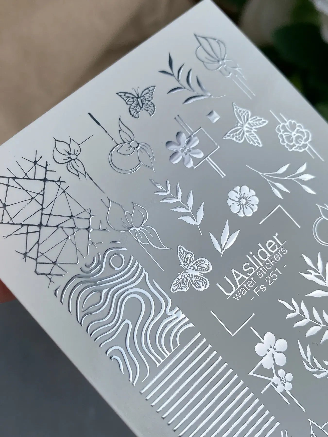 Slider-Design FS 251 | Wasser-Decals mit Silberfolie | Floral Line Art & Geometry