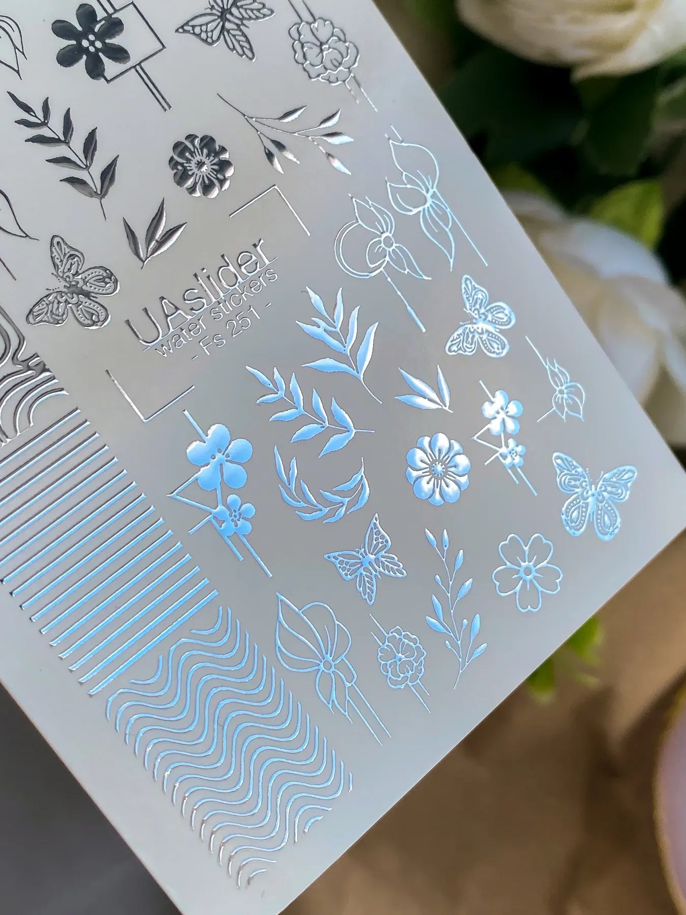 Slider-Design FS 251 | Wasser-Decals mit Silberfolie | Floral Line Art & Geometry