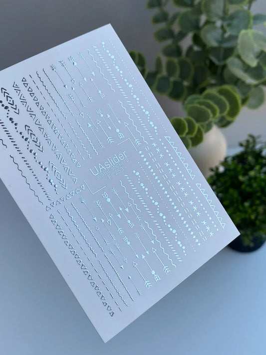 Slider-Design FS 253 | Wasser-Decals mit Silberfolie | Geometrische Linien & Pfeile