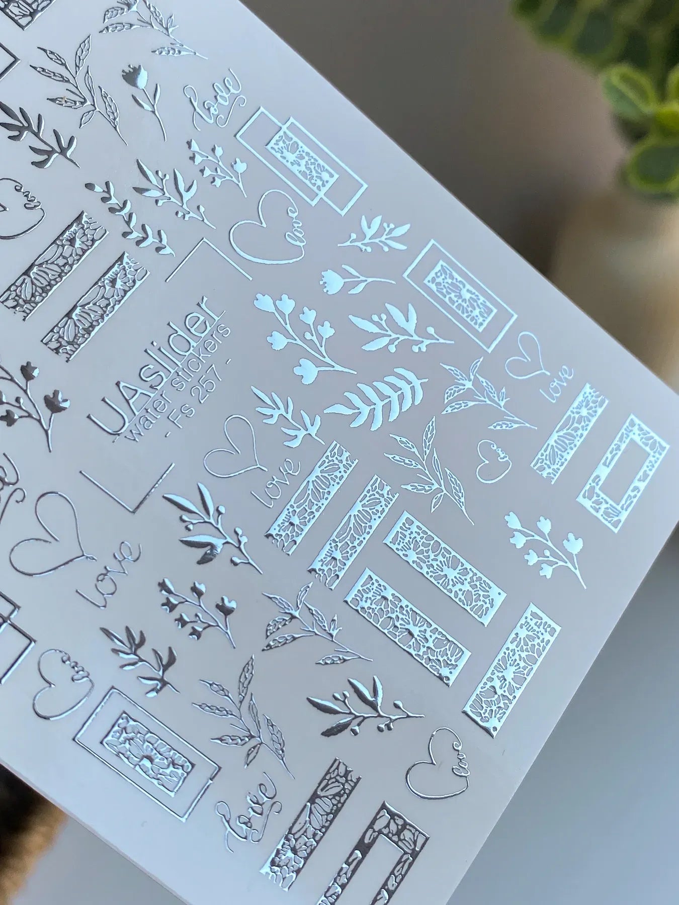 Slider-Design FS 257 | Wasser-Decals mit Silberfolie | Florale Elemente & Love-Details