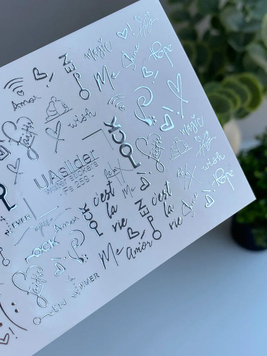 Slider-Design FS 259 | Wasser-Decals mit Silberfolie | Words, Symbole & Handwritten Style
