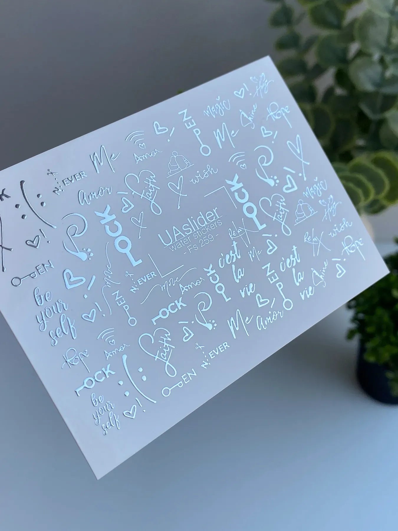 Slider-Design FS 259 | Wasser-Decals mit Silberfolie | Words, Symbole & Handwritten Style