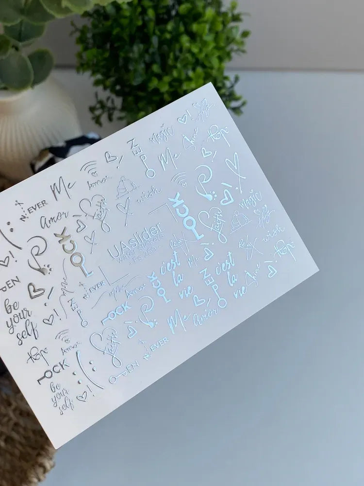 Slider-Design FS 259 | Wasser-Decals mit Silberfolie | Words, Symbole & Handwritten Style
