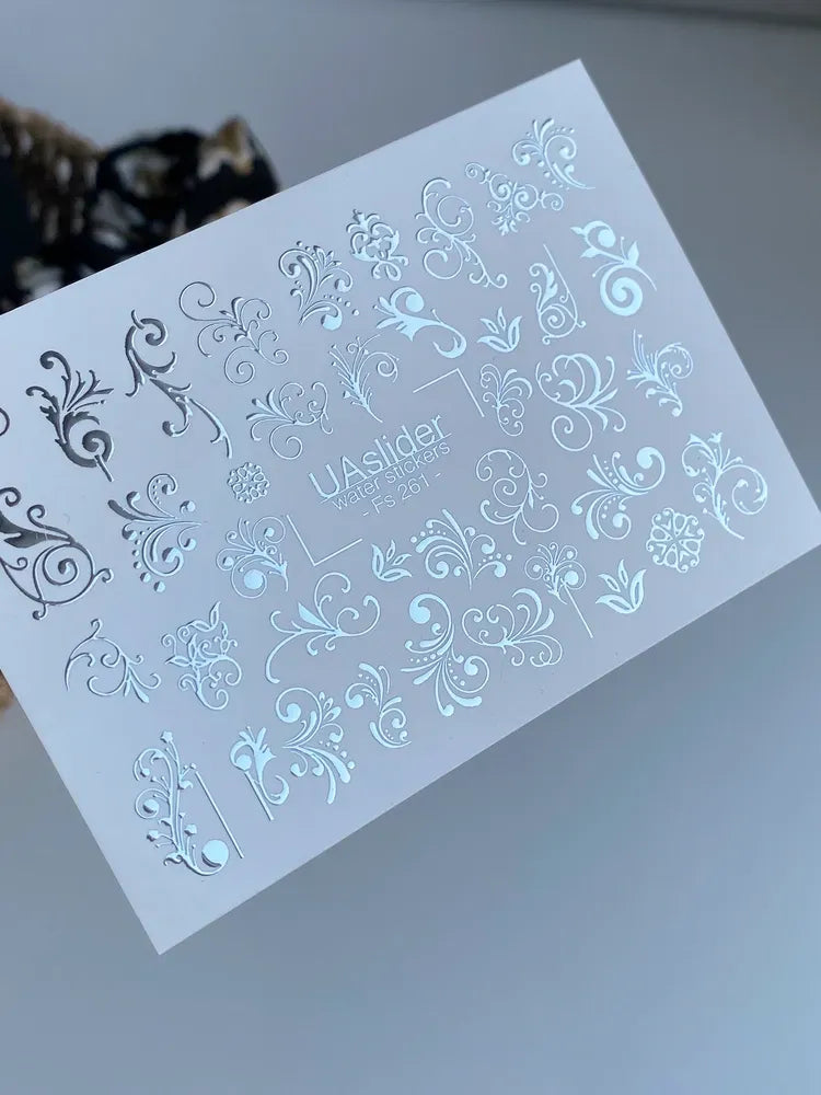 Slider-Design FS 261 | Wasser-Decals mit Silberfolie | Barocke Ornamente & Filigrane Schnörkel