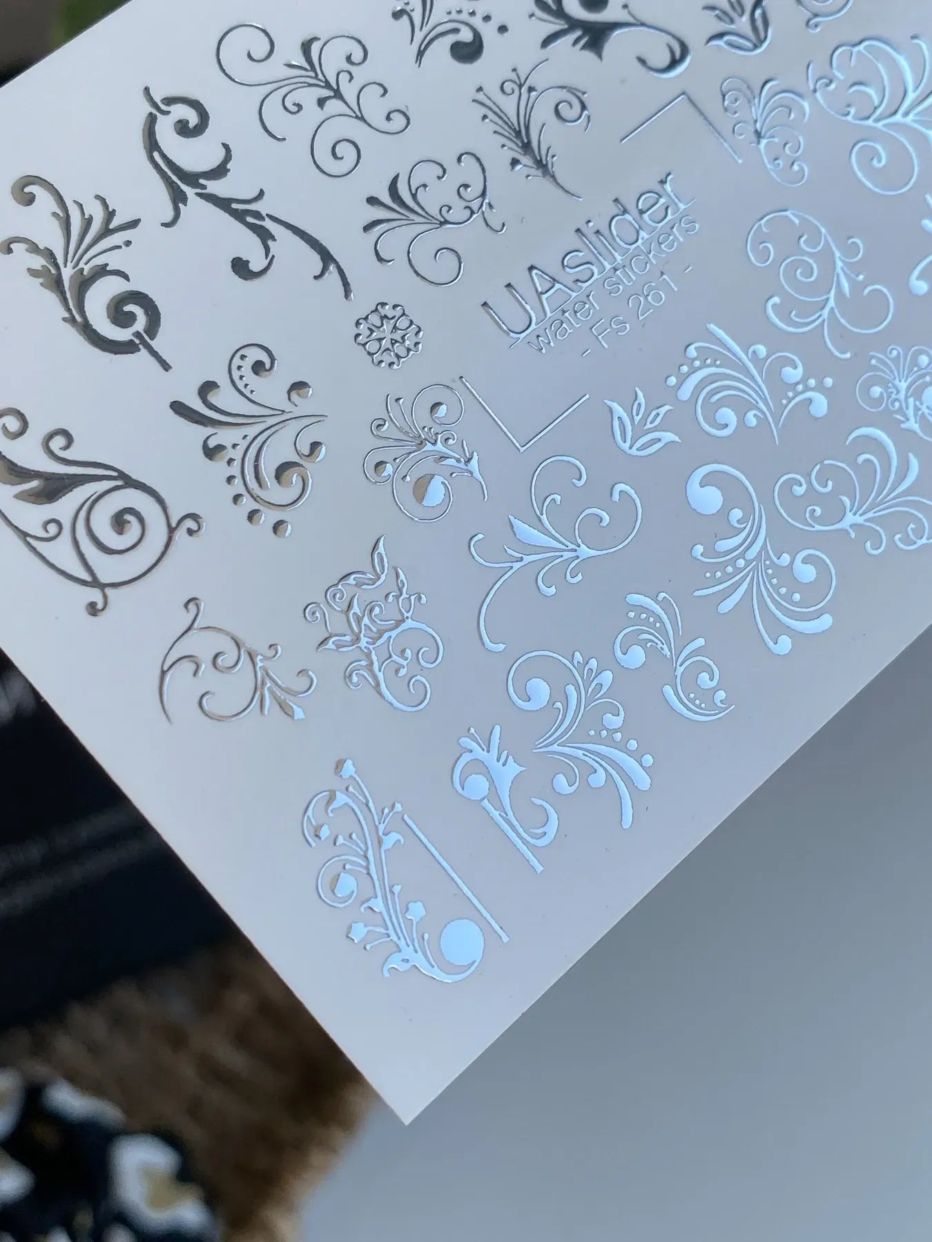 Slider-Design FS 261 | Wasser-Decals mit Silberfolie | Barocke Ornamente & Filigrane Schnörkel