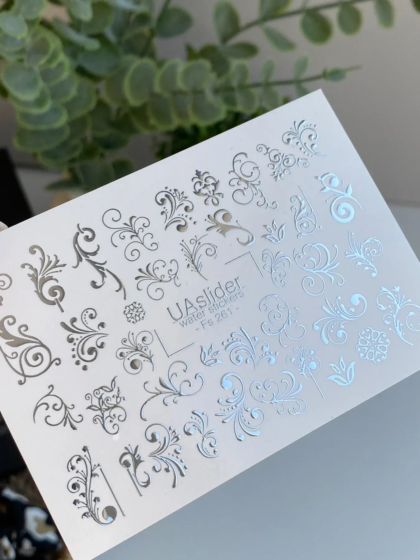 Slider-Design FS 261 | Wasser-Decals mit Silberfolie | Barocke Ornamente & Filigrane Schnörkel
