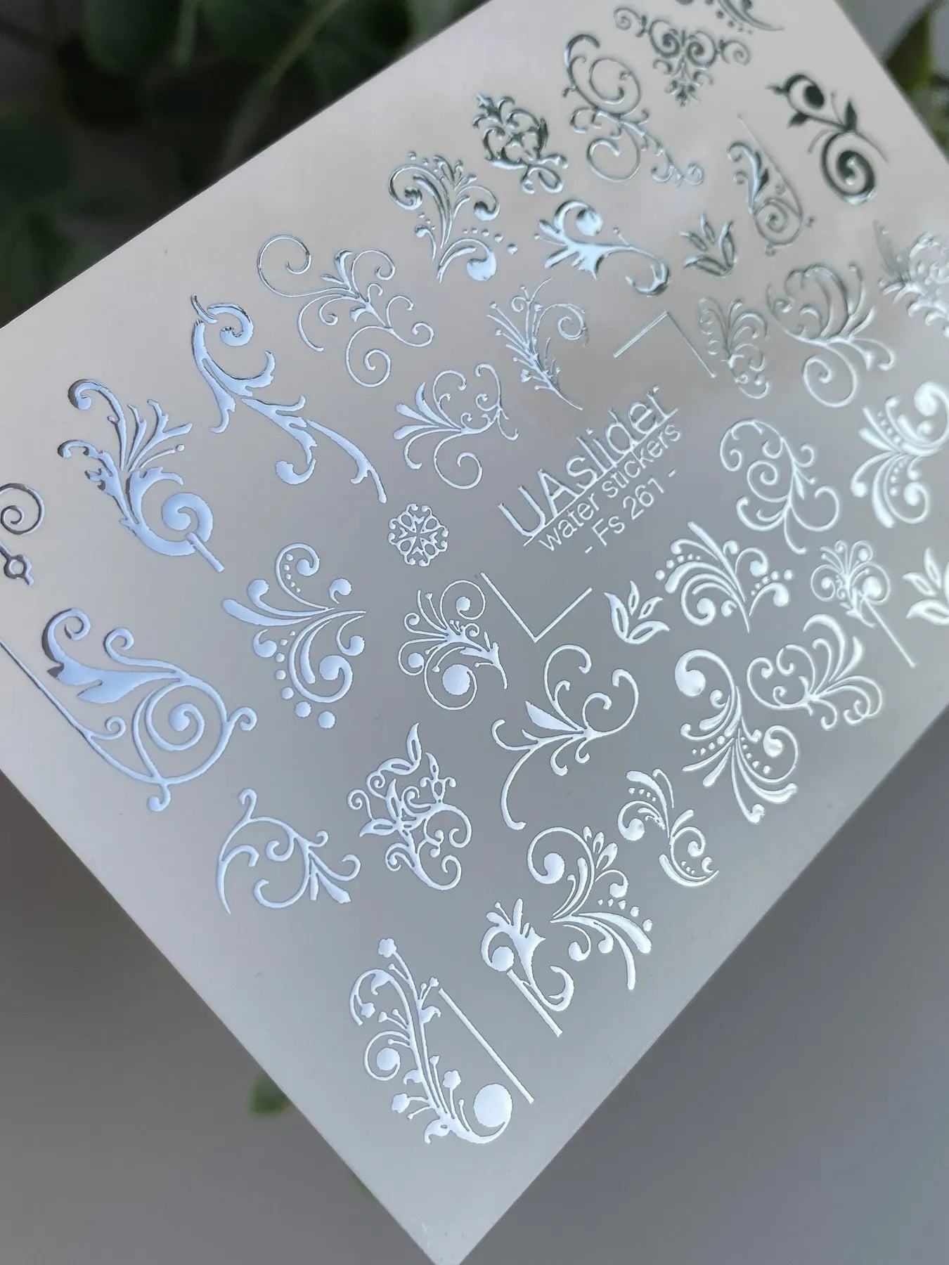 Slider-Design FS 261 | Wasser-Decals mit Silberfolie | Barocke Ornamente & Filigrane Schnörkel