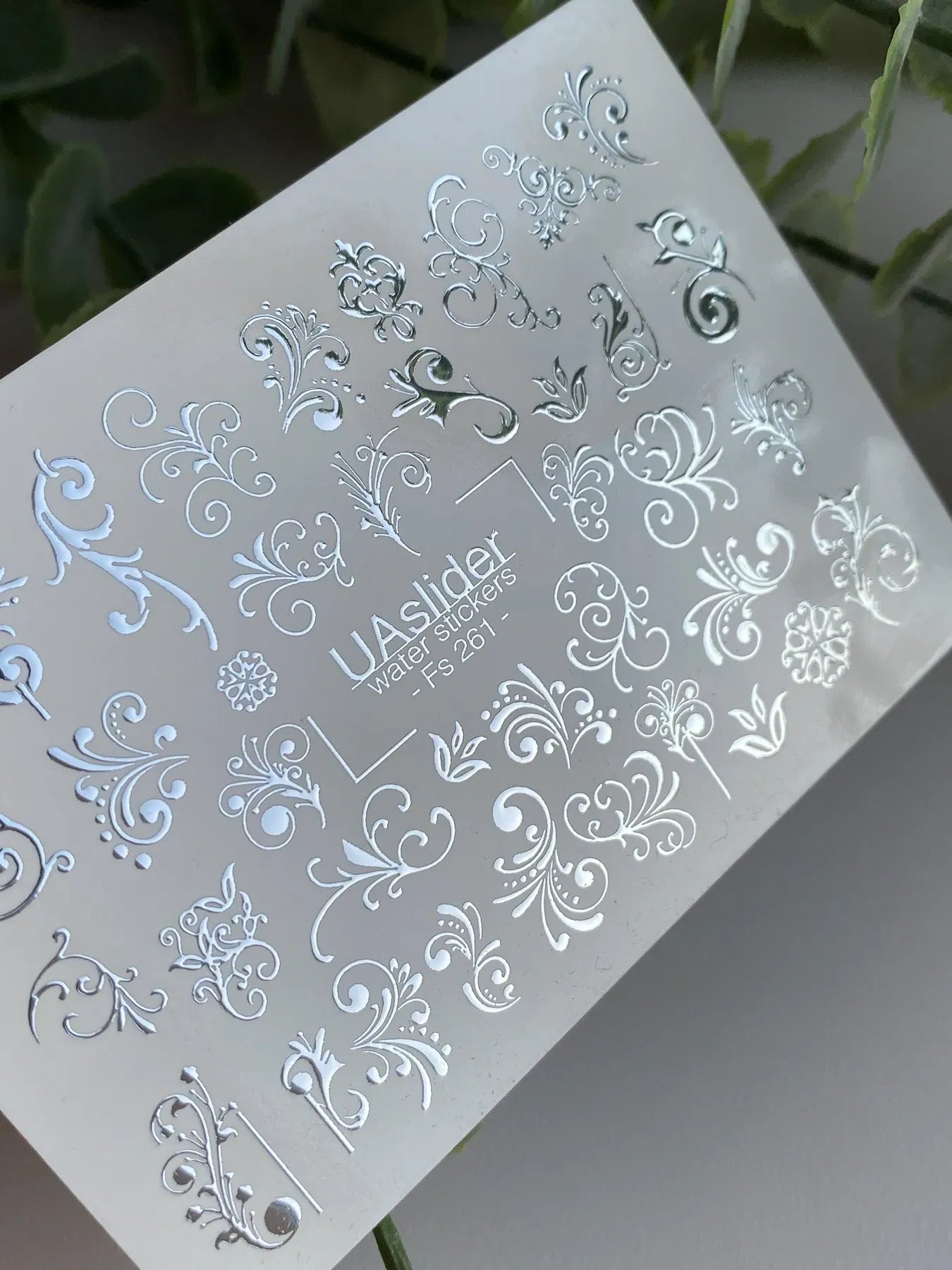 Slider-Design FS 261 | Wasser-Decals mit Silberfolie | Barocke Ornamente & Filigrane Schnörkel