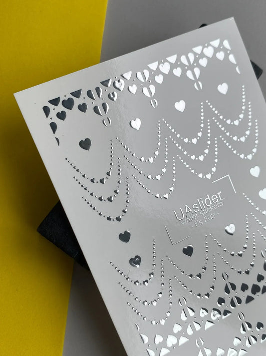 Slider-Design FS 282 | Wasser-Decals mit Silberfolie | Herzketten & Zarte Akzente