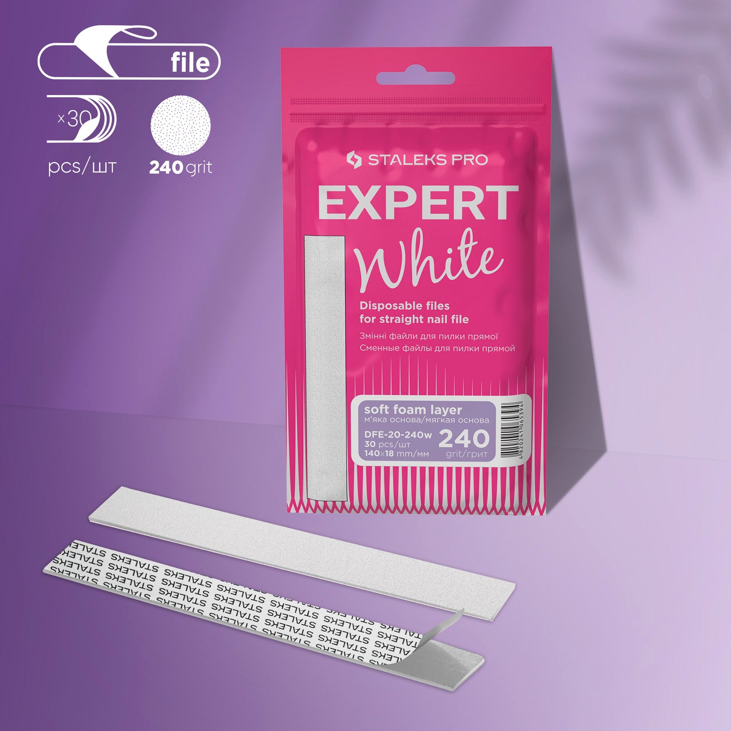 Weiße Einwegfeilen für gerade Nagelfeile Soft EXPERT 20 (30 Stück)