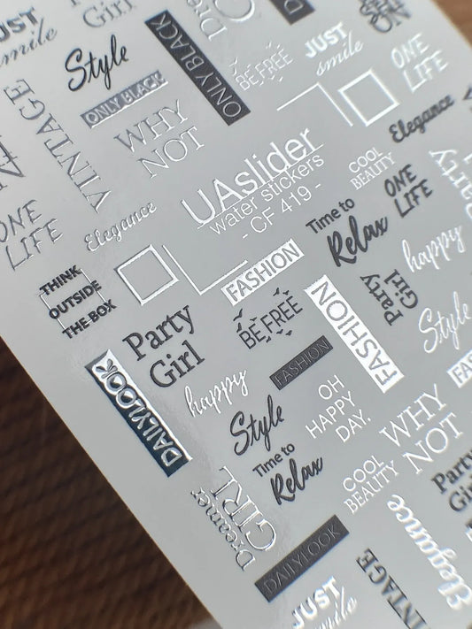 Slider-Design CF 419 | Wasser-Decals mit Foil-Effekt | Fashion Typography & Quotes