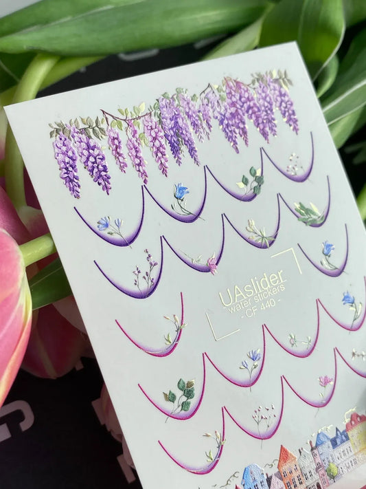 Slider-Design CF 440 | Wasser-Decals mit Goldfolie | Purple French & Floral City